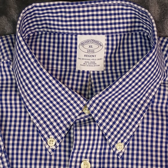 Brooks Brothers 1818 Regent Non-Iron Gingham Shirt Mens XL Blue White Cotton - Picture 2 of 11
